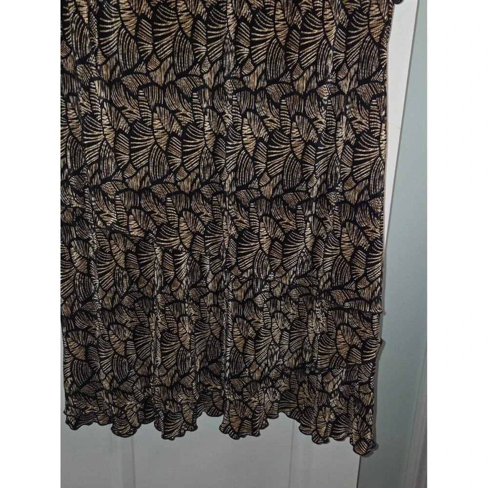 Connected Apparel Tiered Brown Black Floral Stretch Swing Dress